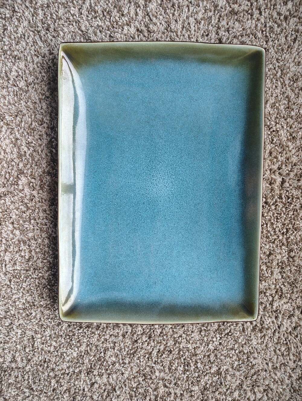 Rectangular Ceramic Platter in Teal with Olive Rim